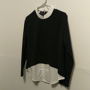 Long sleeve shirt with collar and faux undershirt